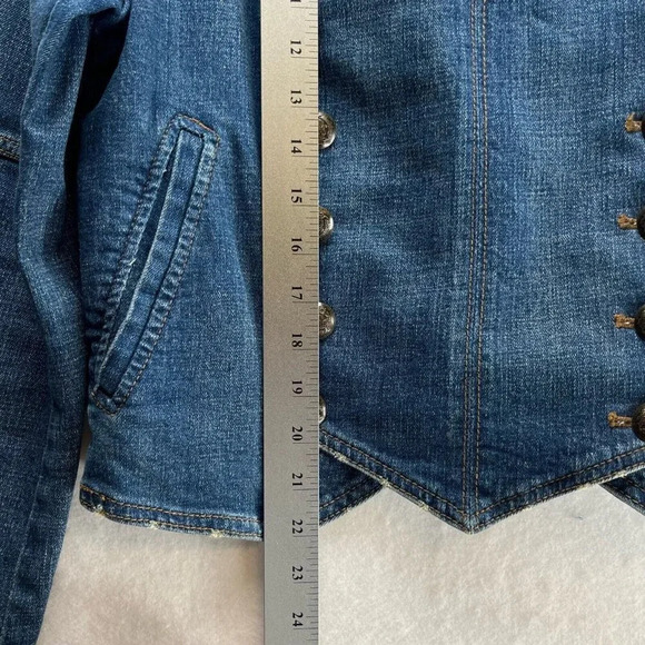 Free People Embroidered Demin Jacket Womens Size M Military Band Cropped Blue - Picture 11 of 11